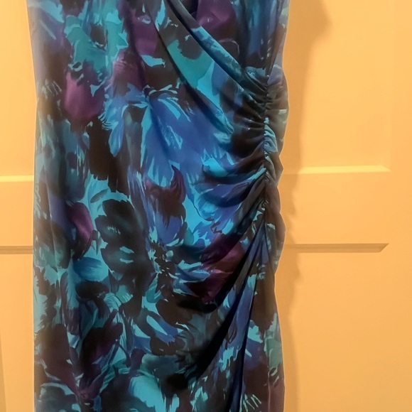 Chaps Blue and Black V-Neck Sheath Midi Dress - Picture 4 of 4